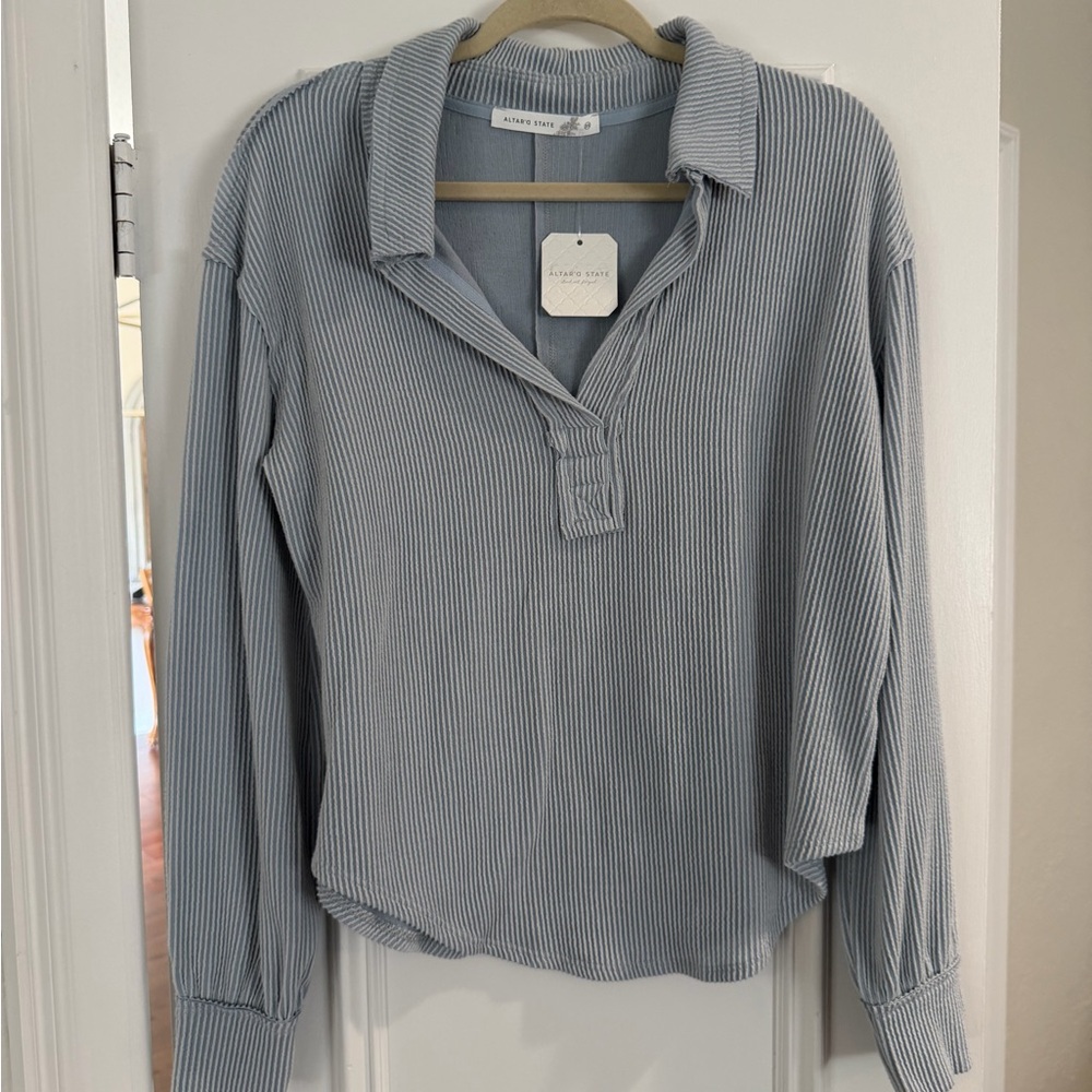 Altar'd State Gray Striped Button Down Shirt